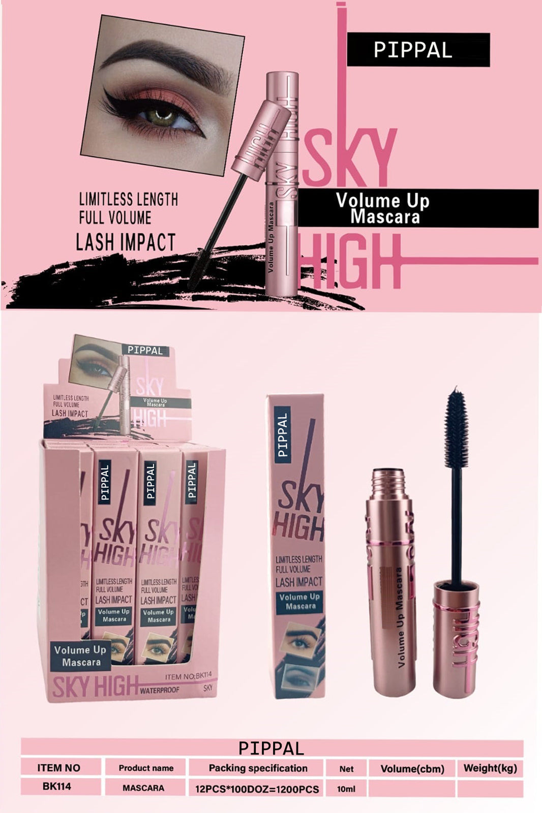 Pippal Sky High Mascara Ultra Volume Up Volumizing Mascara for Bold And Dramatic Lashes Long Lasting Waterproof 10Gm (Pack of 1)